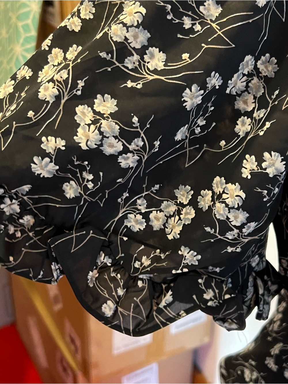 Black Floral Tie-Front Mini Dress - Picture 8 of 16